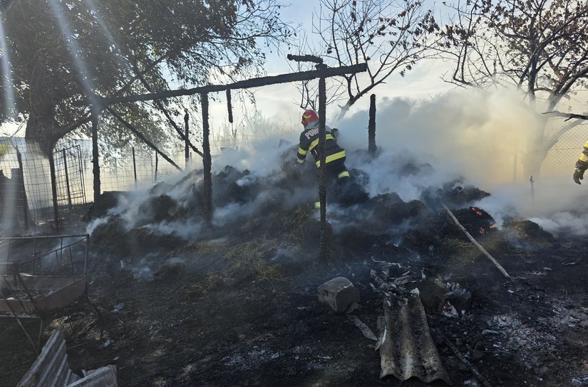 Un adăpost de animale și aproximativ cinci tone de furaje distruse de un incendiu izbucnit din cauza unui foc lăsat nesupravegheat
